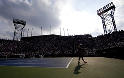 Eugenie Bouchard of Canada walks on the court between points in her 4th round Match at the US Open